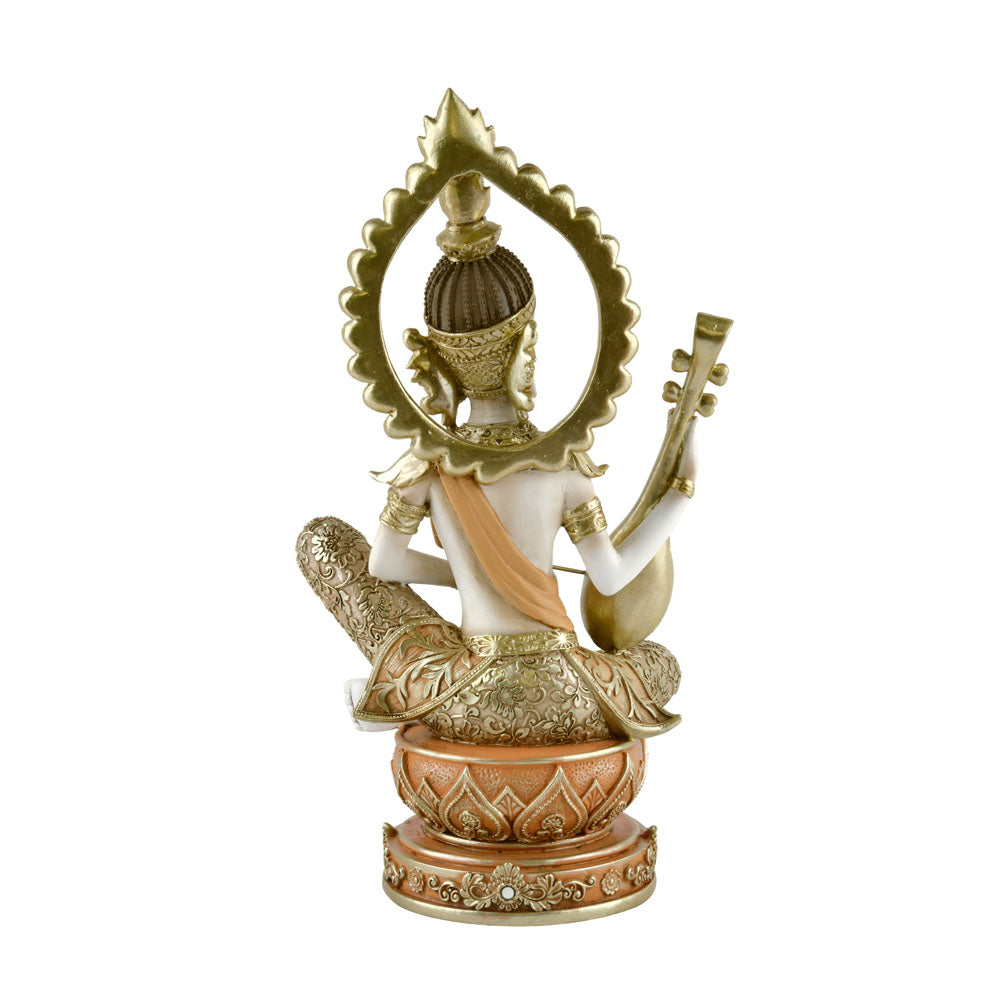 Buddha Playing Sitar Decorative Polyresin Showpiece (Cream)