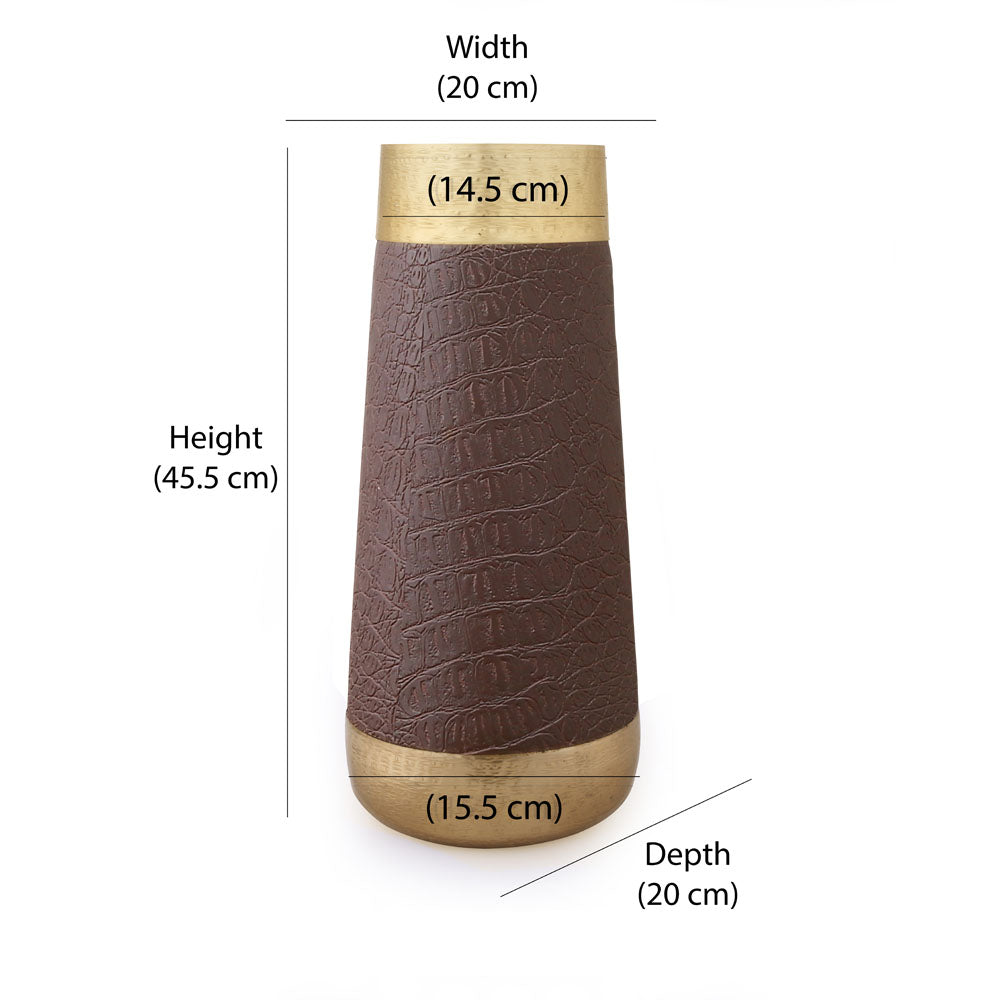 Faux Leather and Metal Vase - Medium (Brown & Gold)