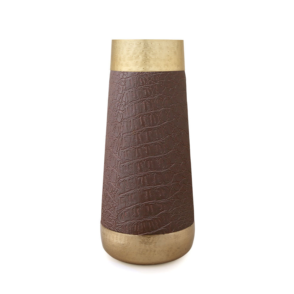 Faux Leather and Metal Vase - Medium (Brown & Gold)