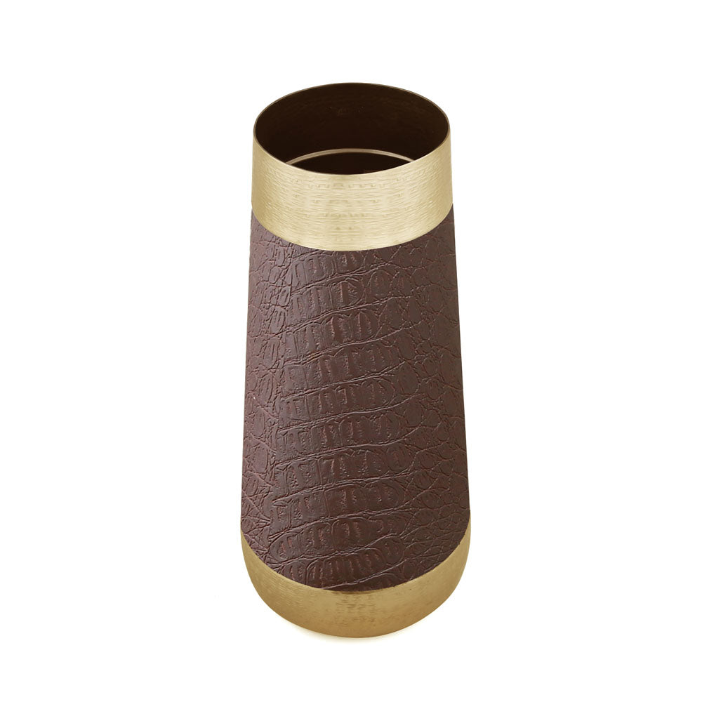 Faux Leather and Metal Vase - Medium (Brown & Gold)