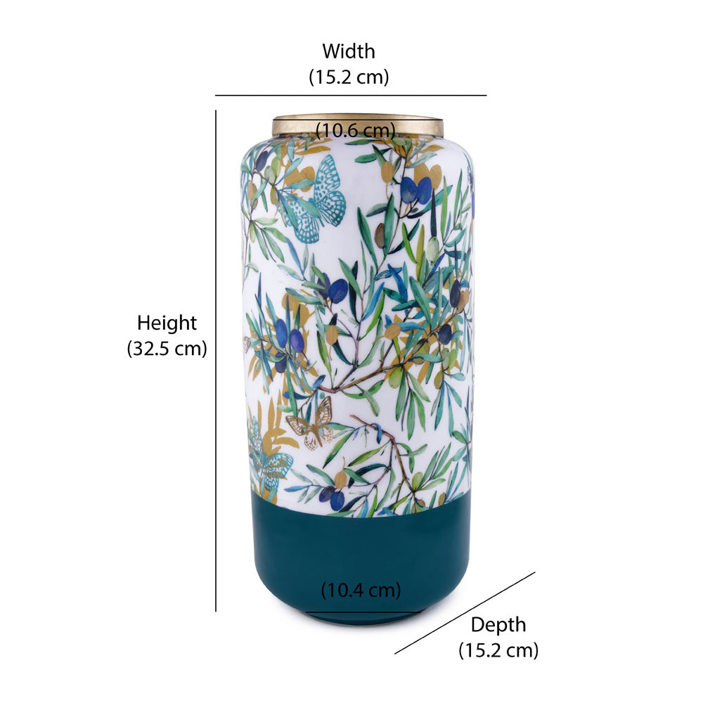 Floral and Solid Round Iron Vase - Large (Multicolor)