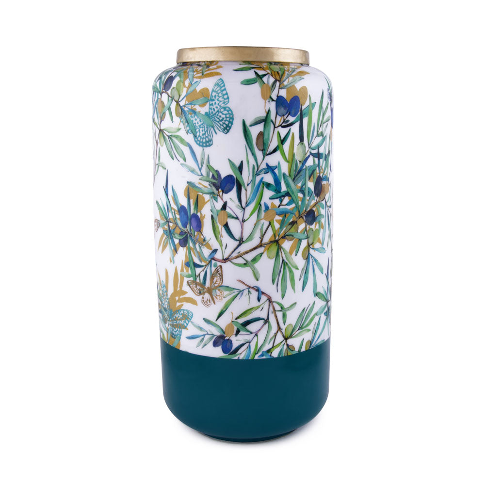 Floral and Solid Round Iron Vase - Large (Multicolor)