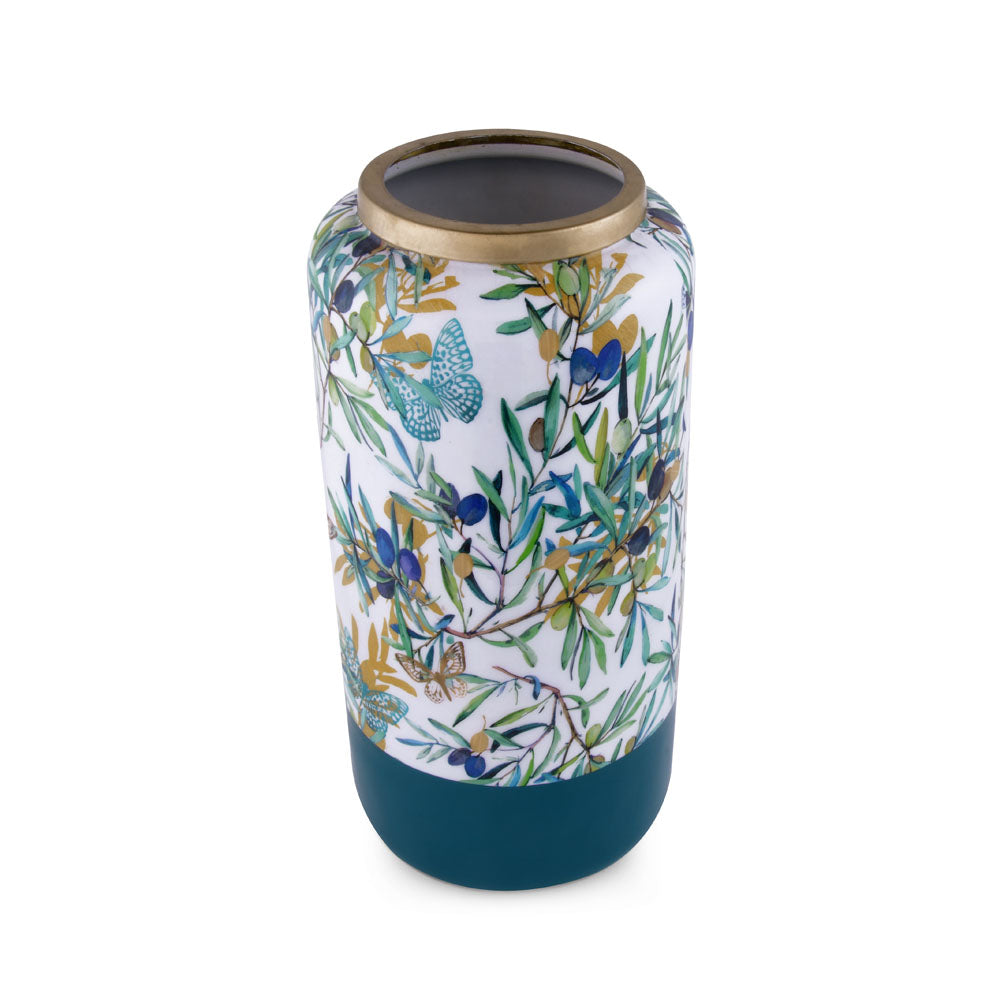 Floral and Solid Round Iron Vase - Large (Multicolor)