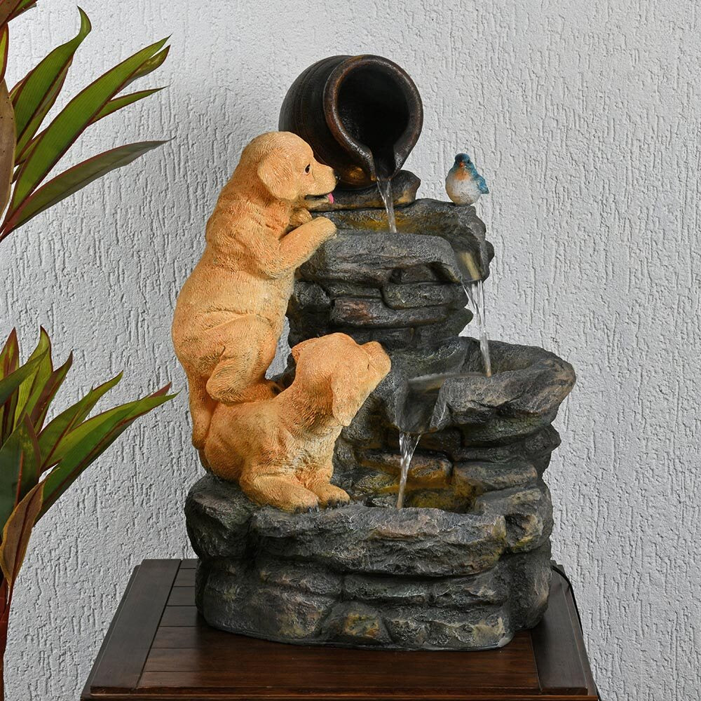 Nilkamal Two Dogs With Pot Polyresin Water Fountain Grey