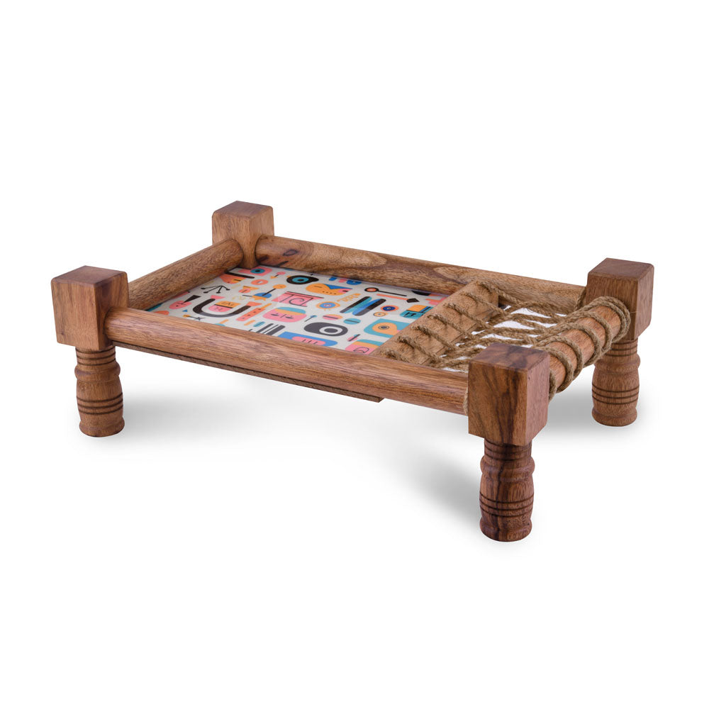 Khatiya Shaped Wooden Serving Platter (Brown)
