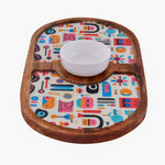 Oval Wooden Serving Platter with Bowl (Brown)