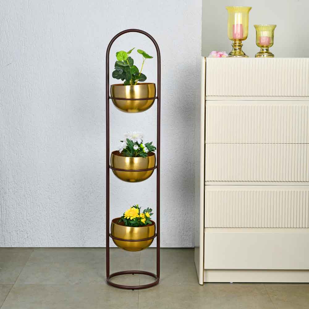 Nilkamal Three Layer Metal Planter Brown Gold