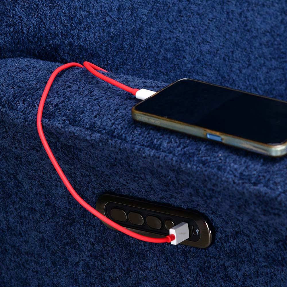 Hover 1 Seater Triple Motor Zero Gravity Electric Recliner (Blue) - USB Charging Port View