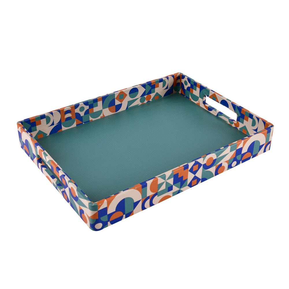 Geometric Canvas & MDF Serving Tray (Multicolor)