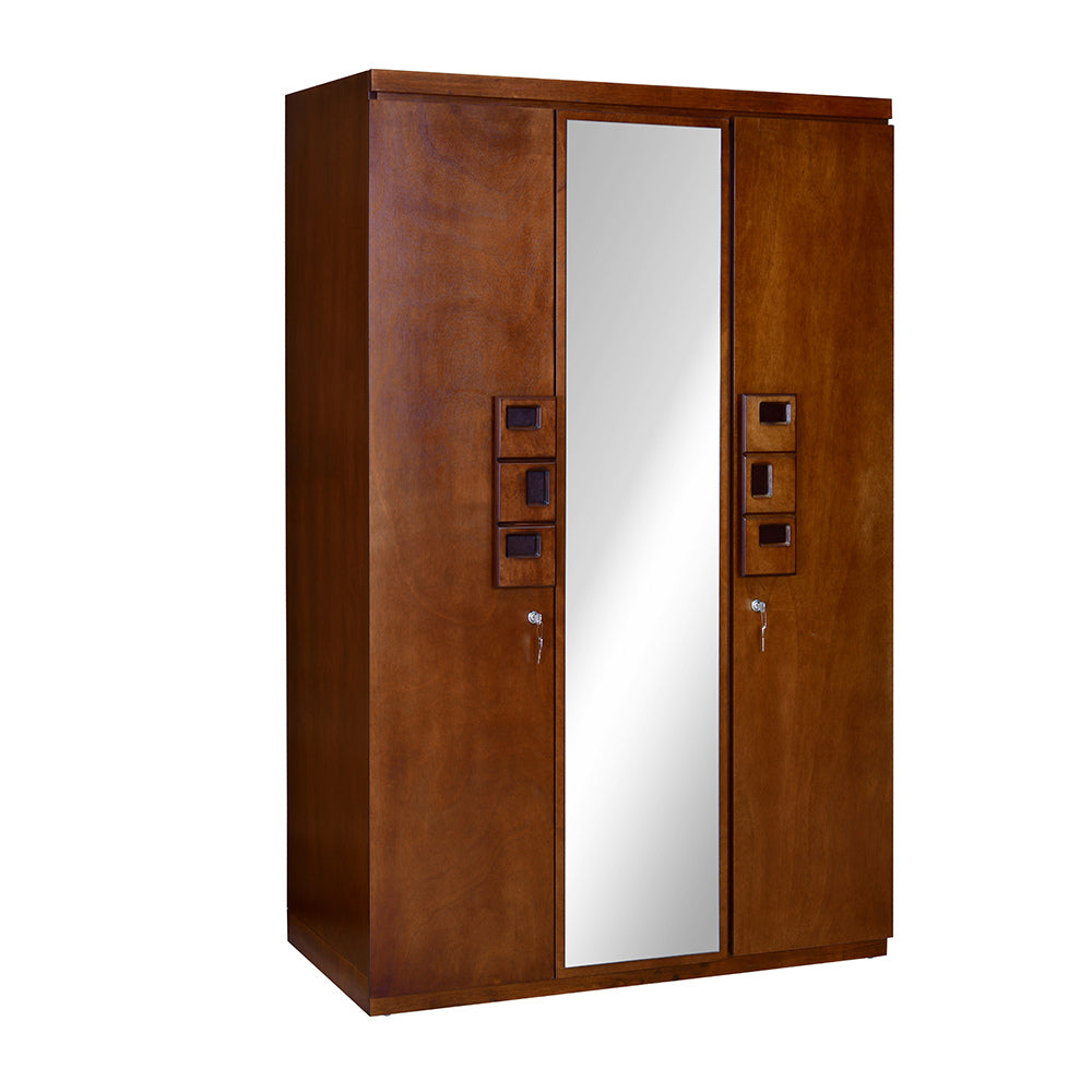 Hedron 3 Door Wardrobe With Mirror (Antique Cherry) - Slight Side View
