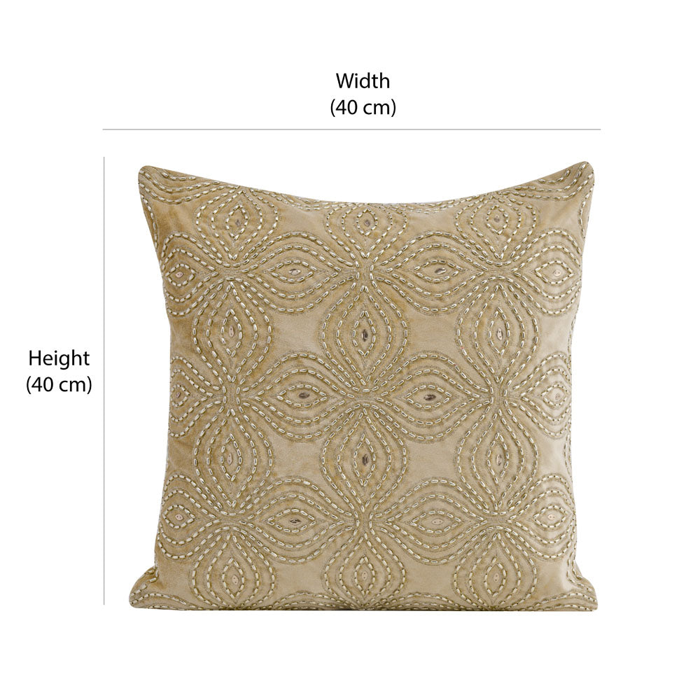 Floral Beaded 16" x 16" Cushion Cover (Gold)