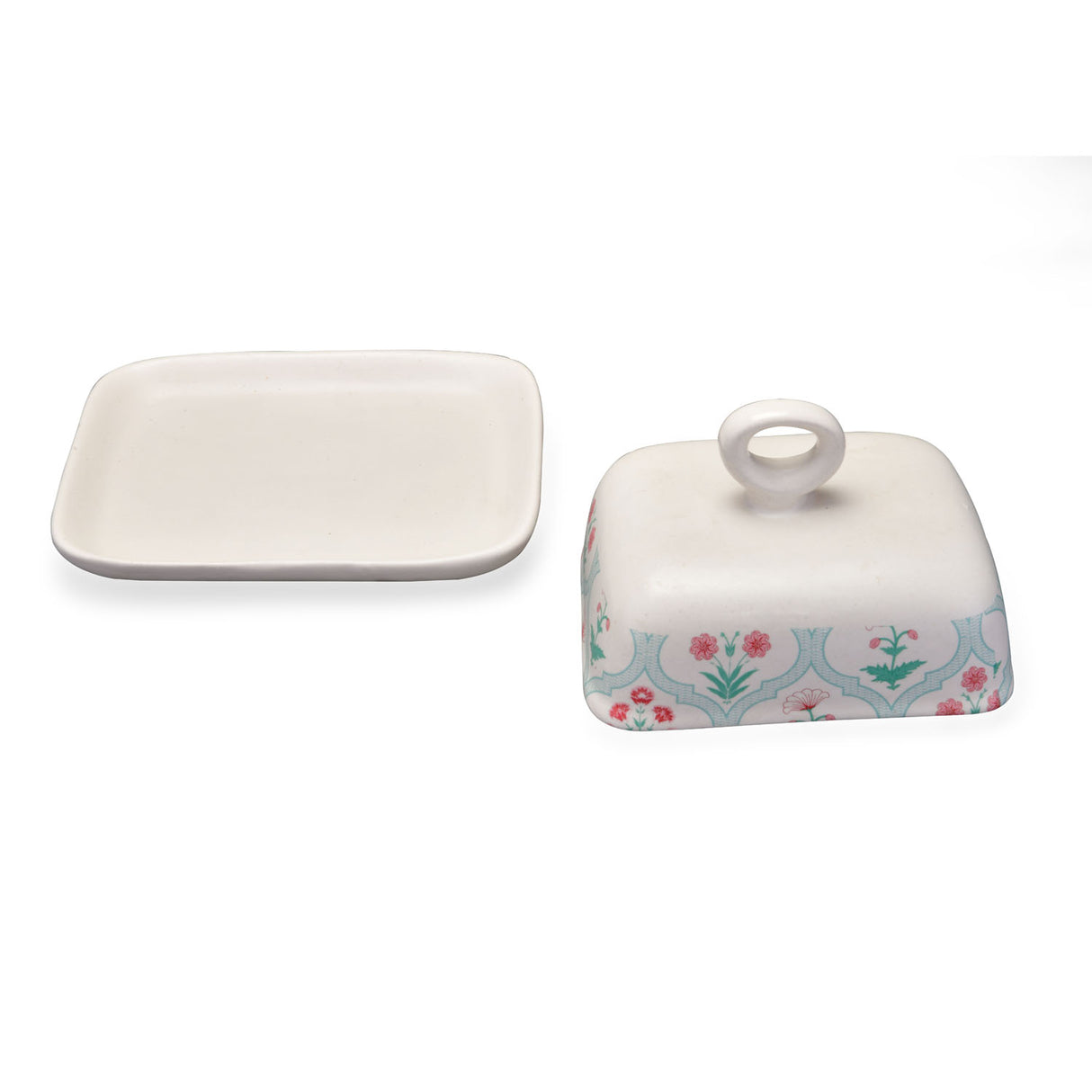 Floral Stoneware Butter Dish (Green)