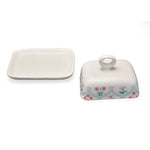 Floral Stoneware Butter Dish (Green)