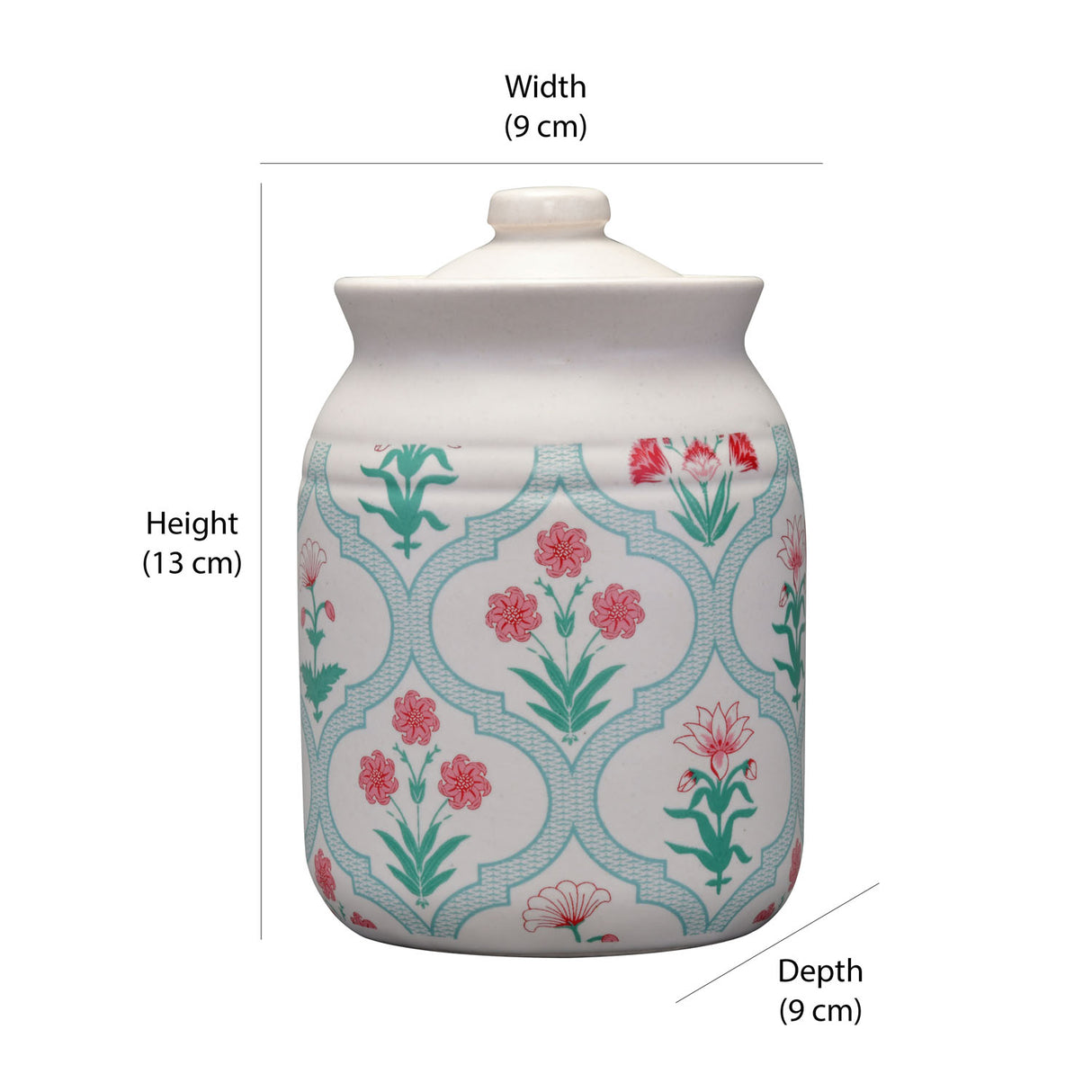 Floral 500 ml Stoneware Jar Container with Lid (Green)