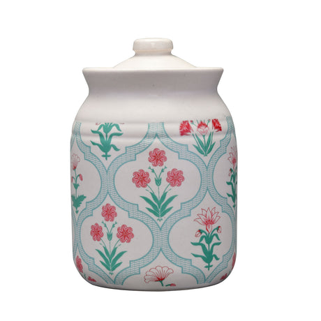 Floral 500 ml Stoneware Jar Container with Lid (Green)