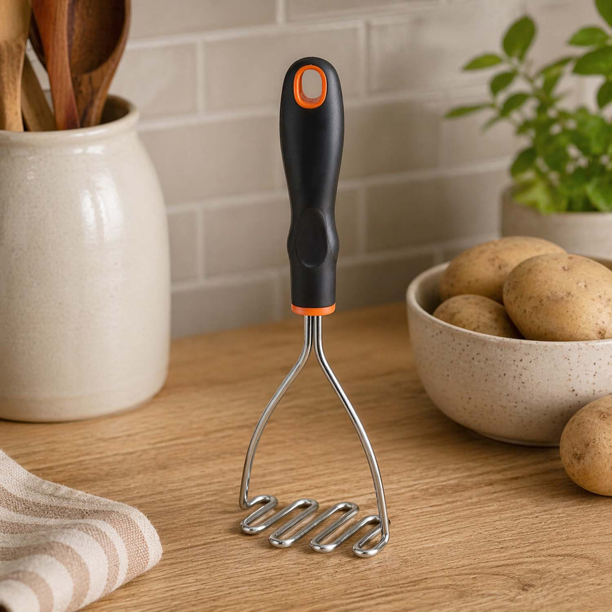 Baker's Secret Stainless Steel Potato Masher- Silver