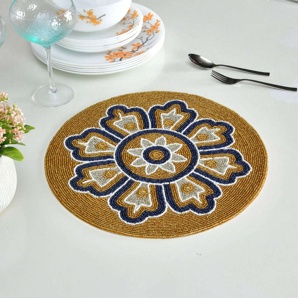 Nilkamal Floral Beaded Round Table Placemat (Multicolor)