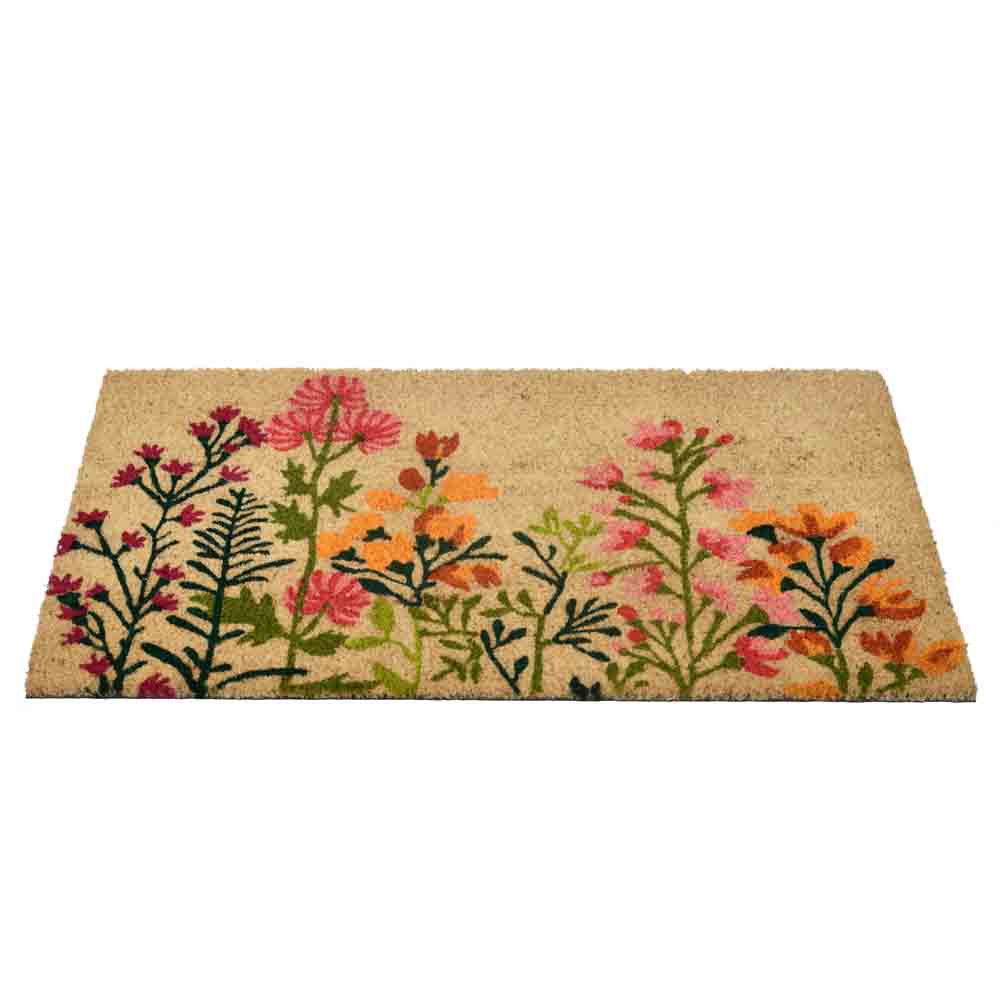 Floral Vinyl and Coir 18' x 30' Door Mat (Multicolor) - Front View