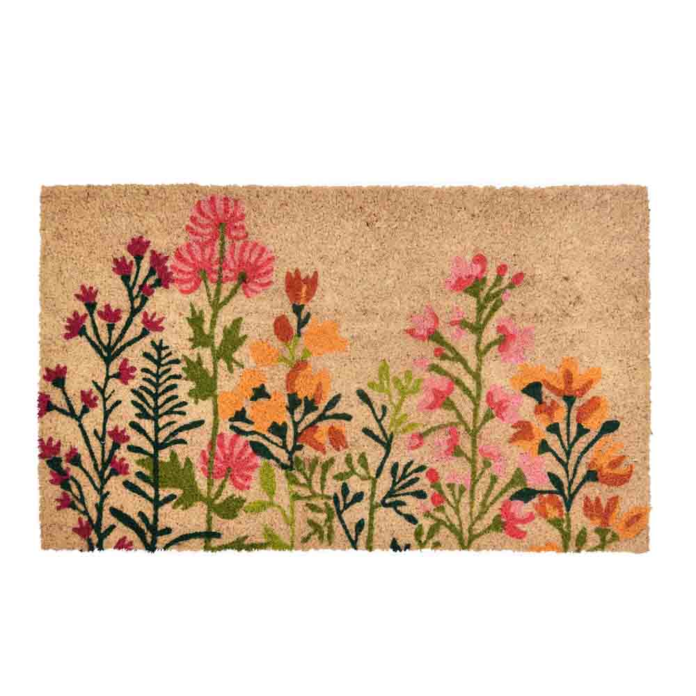 Floral Vinyl and Coir 18' x 30' Door Mat (Multicolor) - Top View