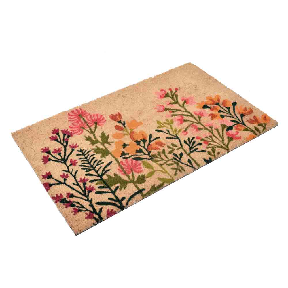 Floral Vinyl and Coir 18' x 30' Door Mat (Multicolor) - Slight Side View