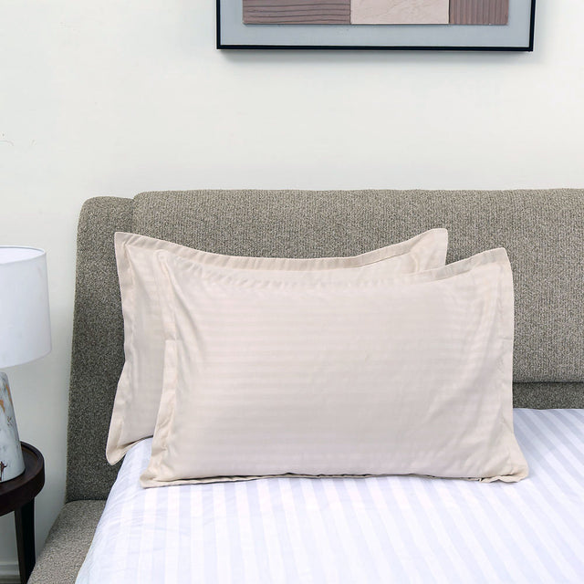 Nilkamal Stripes Microfiber 17 X 27 Pillow Covers Set Of 2 Cream