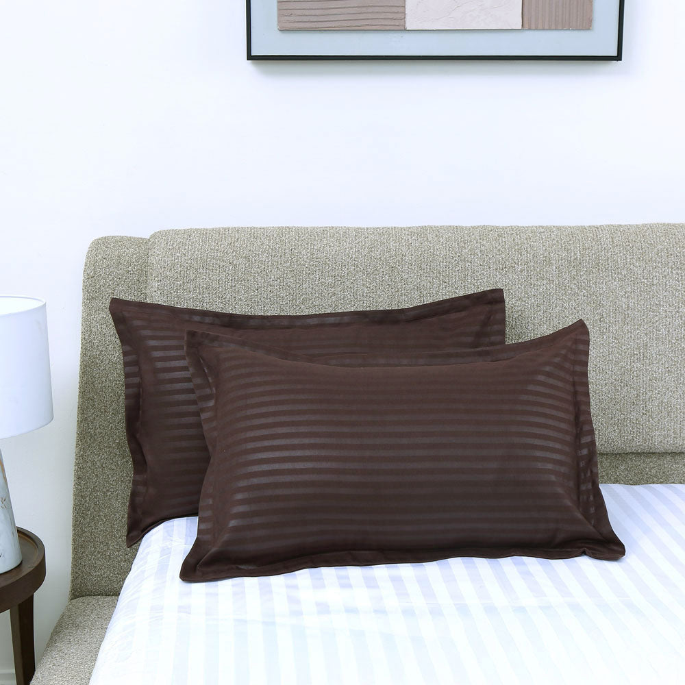 Nilkamal Stripes Microfiber 17 X 27 Pillow Covers Set Of 2 Brown