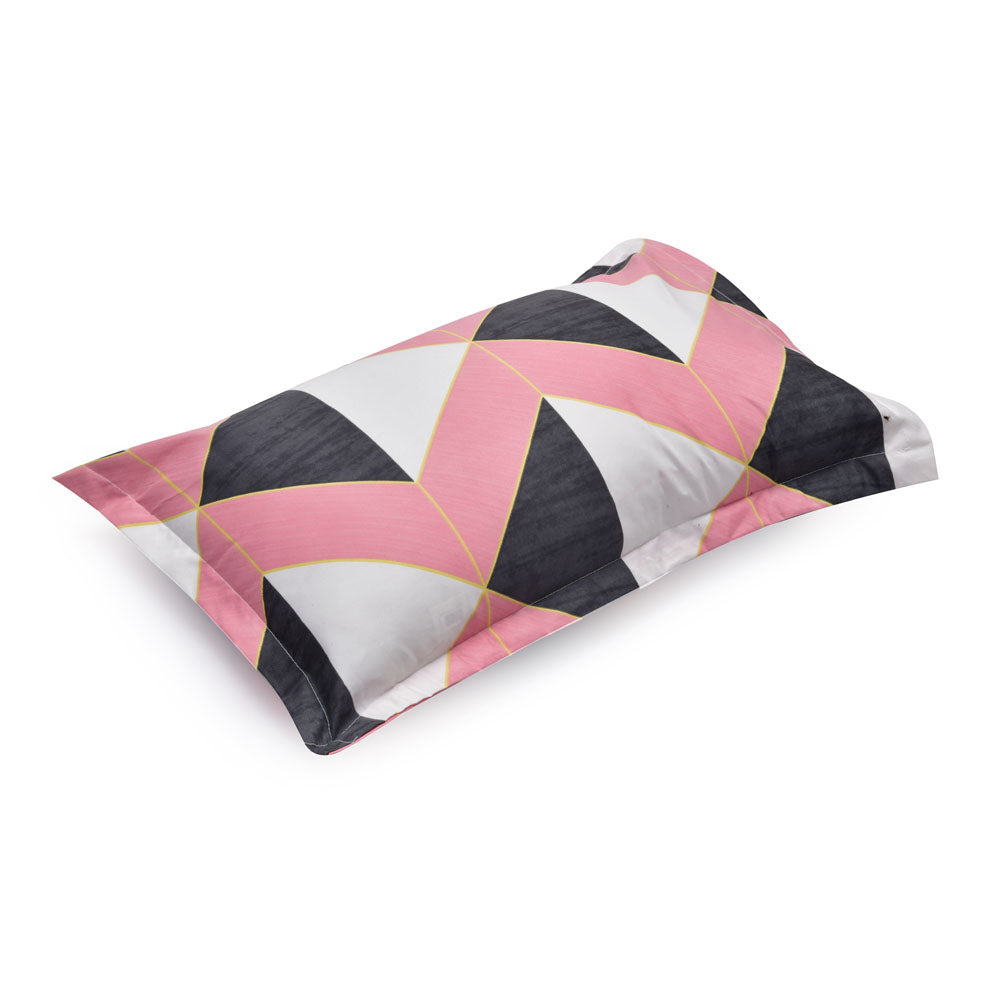 Triangles Design Microfiber 17" x 27" Pillow Covers Set of 2- Pink & Grey
