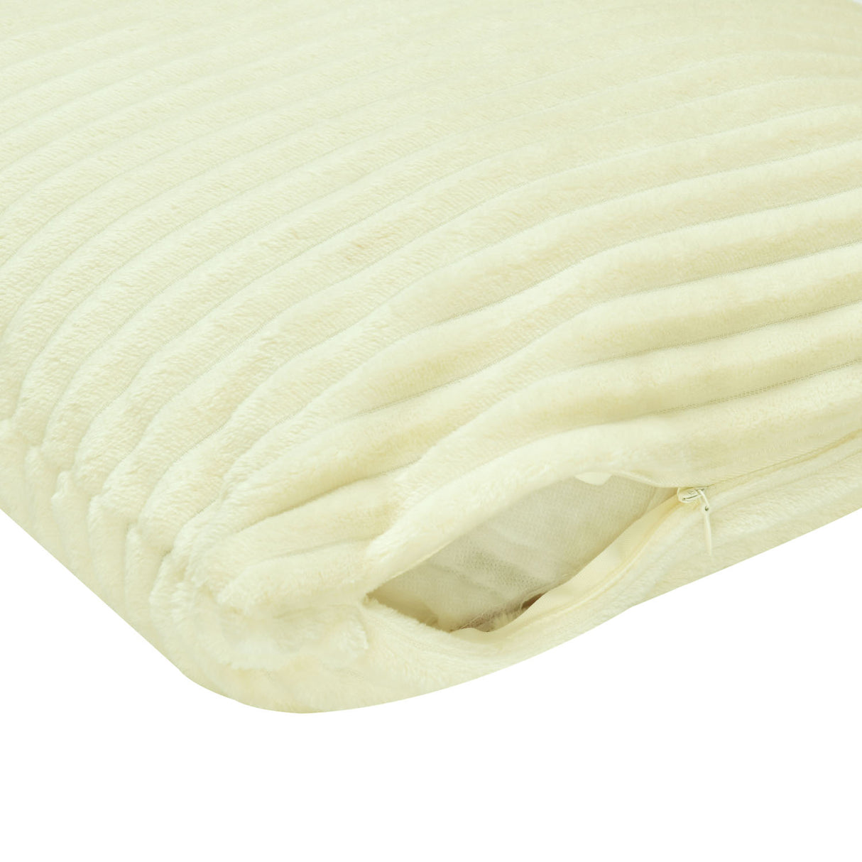 Fluted Flannel Polyester 24" x 24" Filled Cushion (Cream)