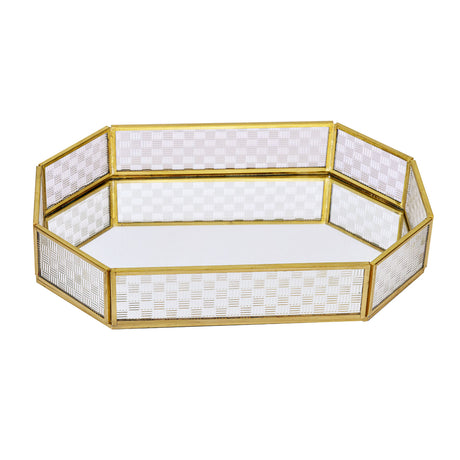 Decorative Iron & Glass Octagonal Tray (Gold)