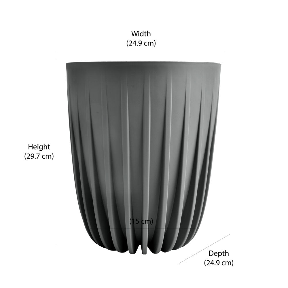 Semi Fluted Design Polypropylene Bucket Planter (Grey)
