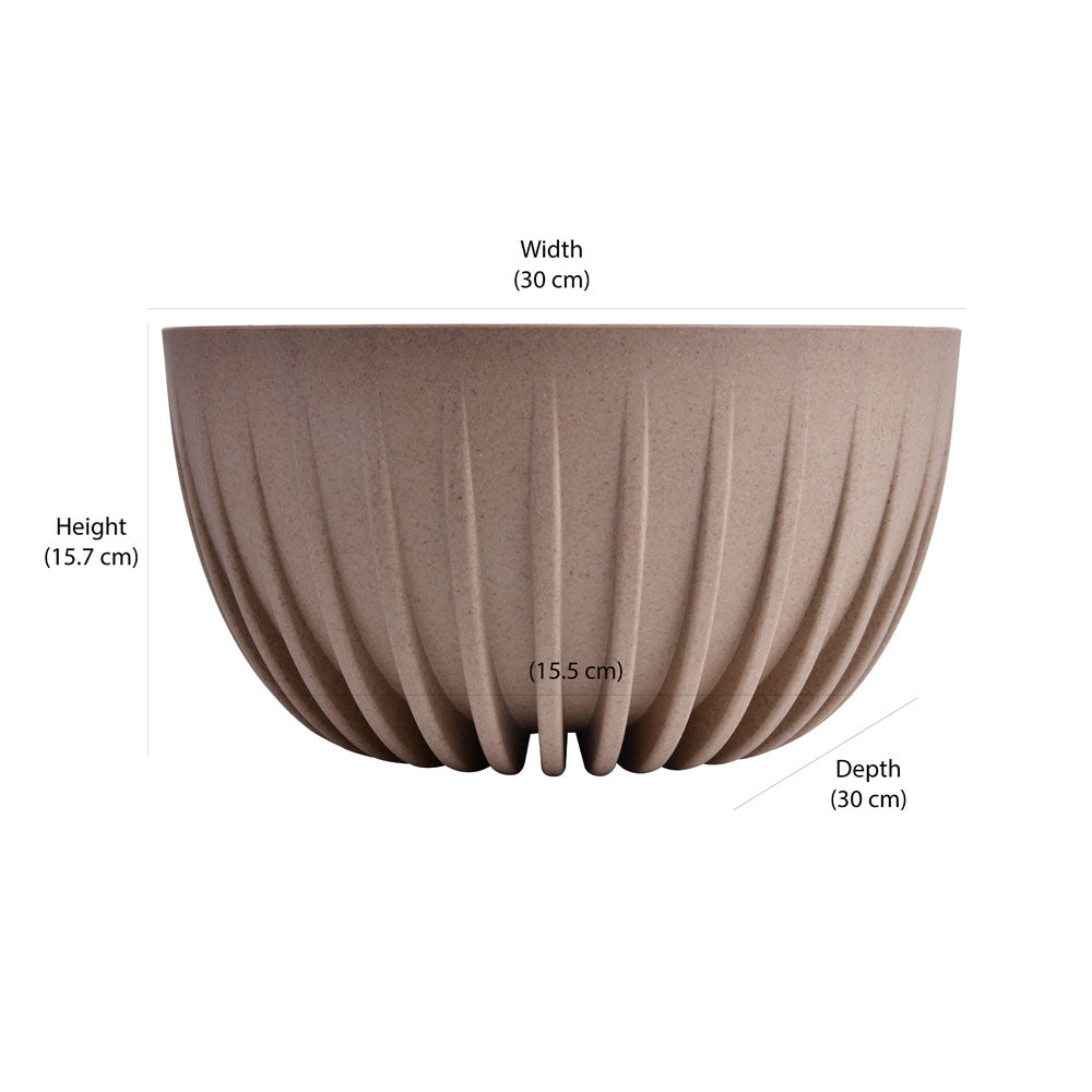 Semi Fluted Design Polypropylene Bowl Planter (Latte)