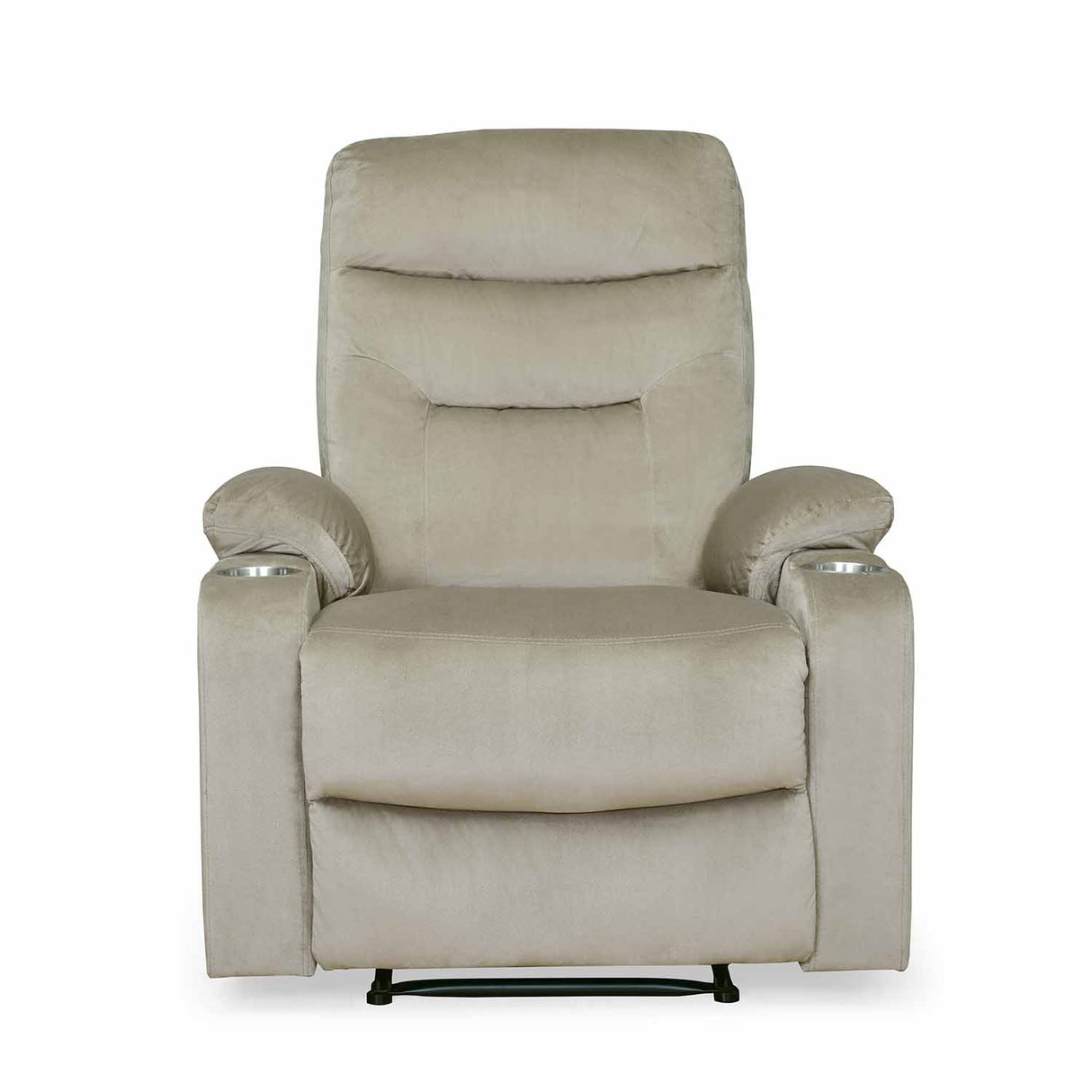 Beige recliner massage chair with cushioned armrests front view 2
