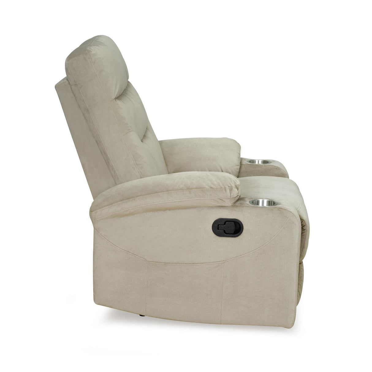 Beige recliner massage chair with cushioned armrests side view 2