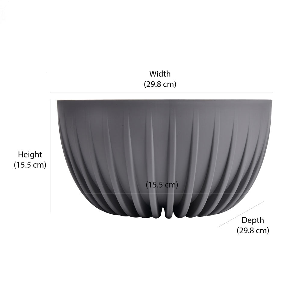 Semi Fluted Design Polypropylene Bowl Planter (Grey)