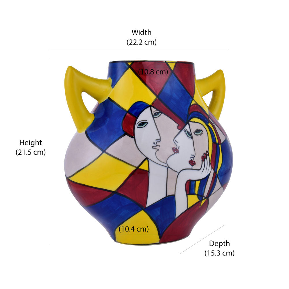 Decorative Dual Handle Hand Painted Ceramic Vase (Multicolor)