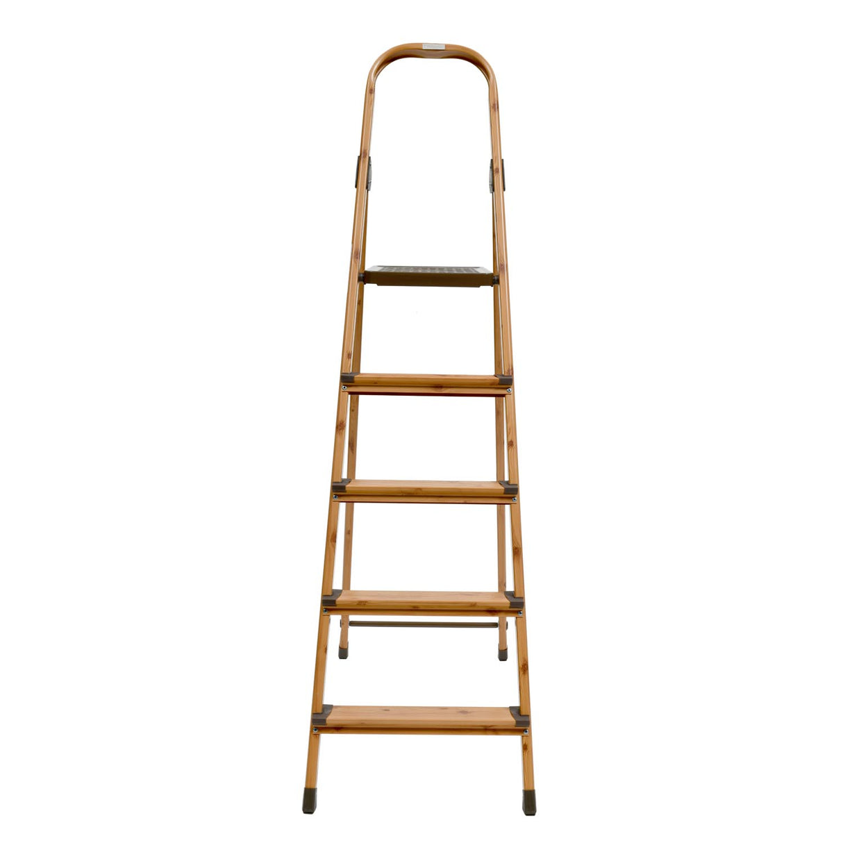 5 Steps Wooden Finished Foldable Aluminum Ladder- Brown
