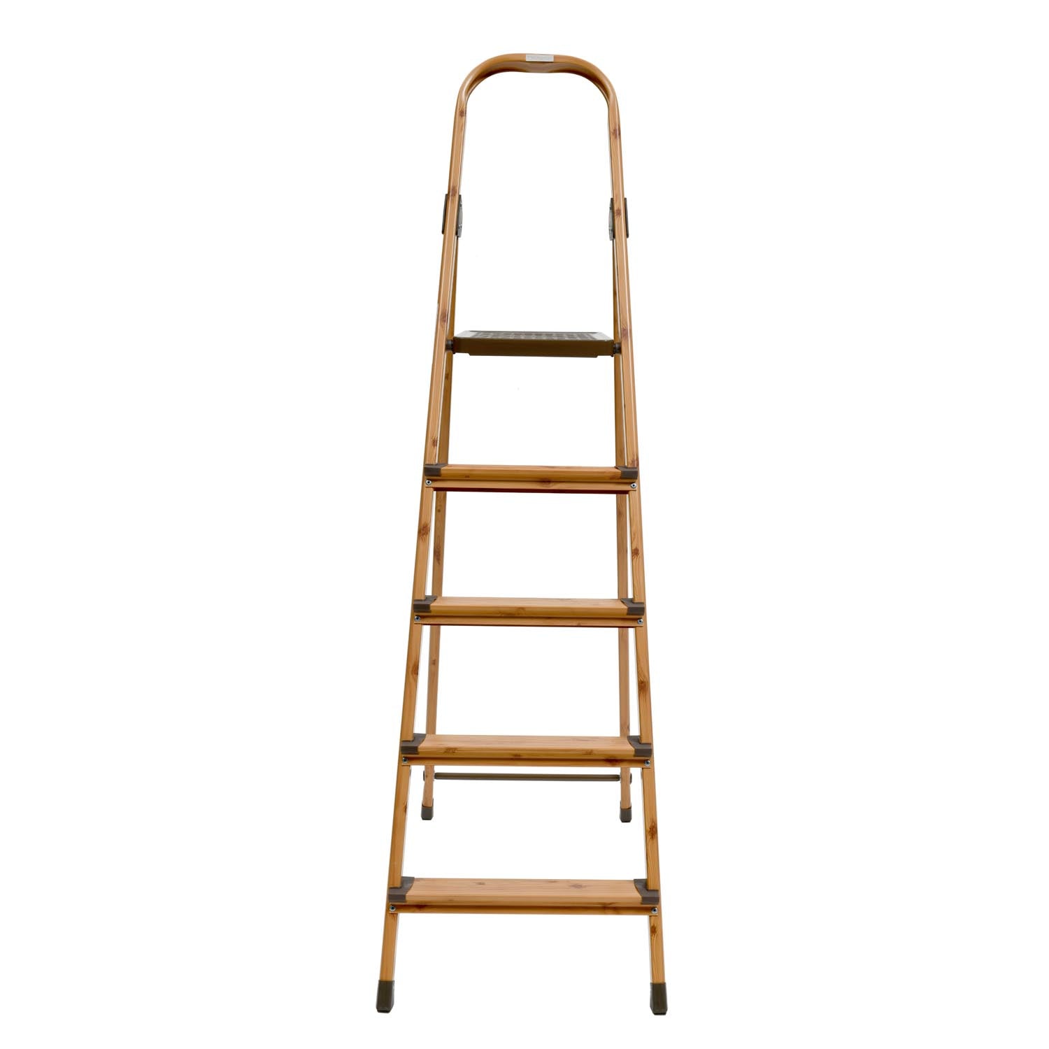 5 Steps Wooden Finished Foldable Aluminum Ladder- Brown