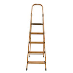 5 Steps Wooden Finished Foldable Aluminum Ladder- Brown