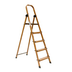 5 Steps Wooden Finished Foldable Aluminum Ladder- Brown