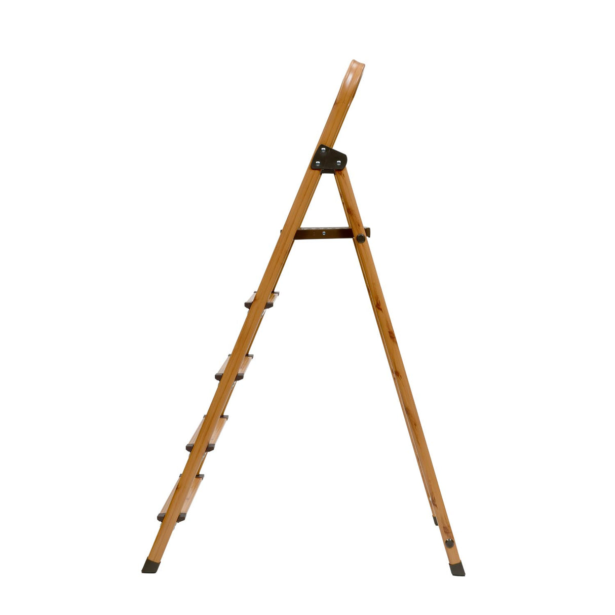 5 Steps Wooden Finished Foldable Aluminum Ladder- Brown