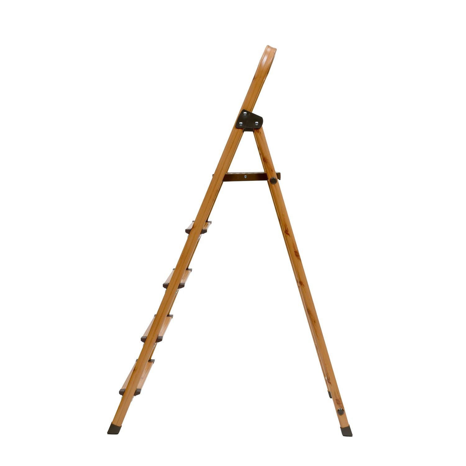 5 Steps Wooden Finished Foldable Aluminum Ladder- Brown