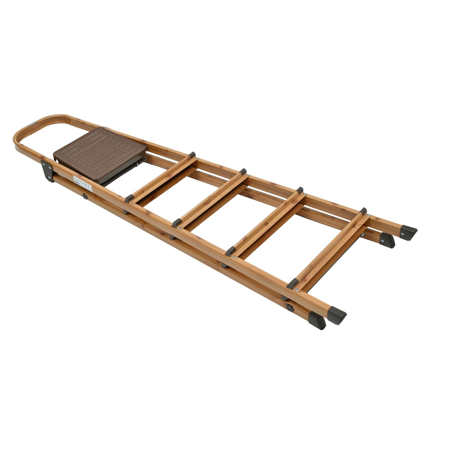 5 Steps Wooden Finished Foldable Aluminum Ladder- Brown