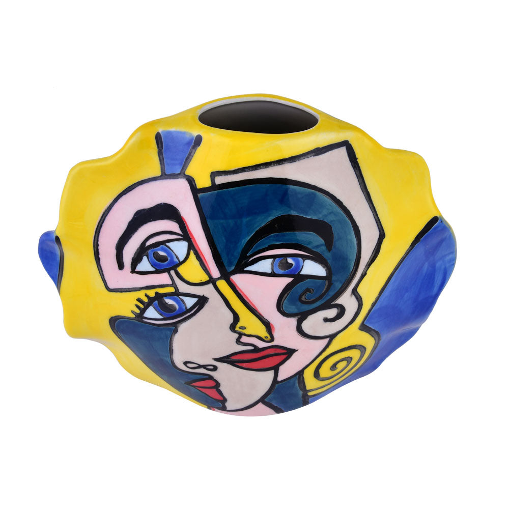 Decorative Round Wavy Hand Painted Ceramic Vase (Multicolor)