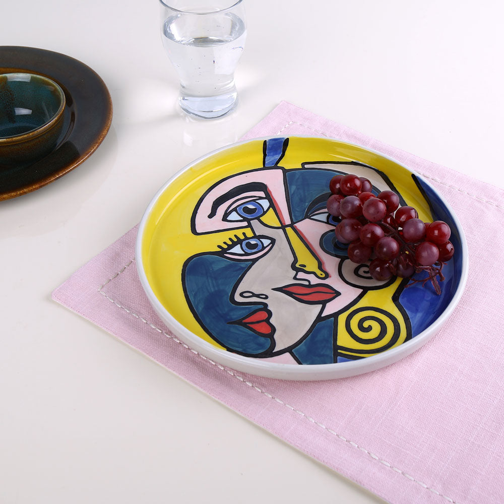 Round Hand Painted Ceramic Platter (Multicolor)