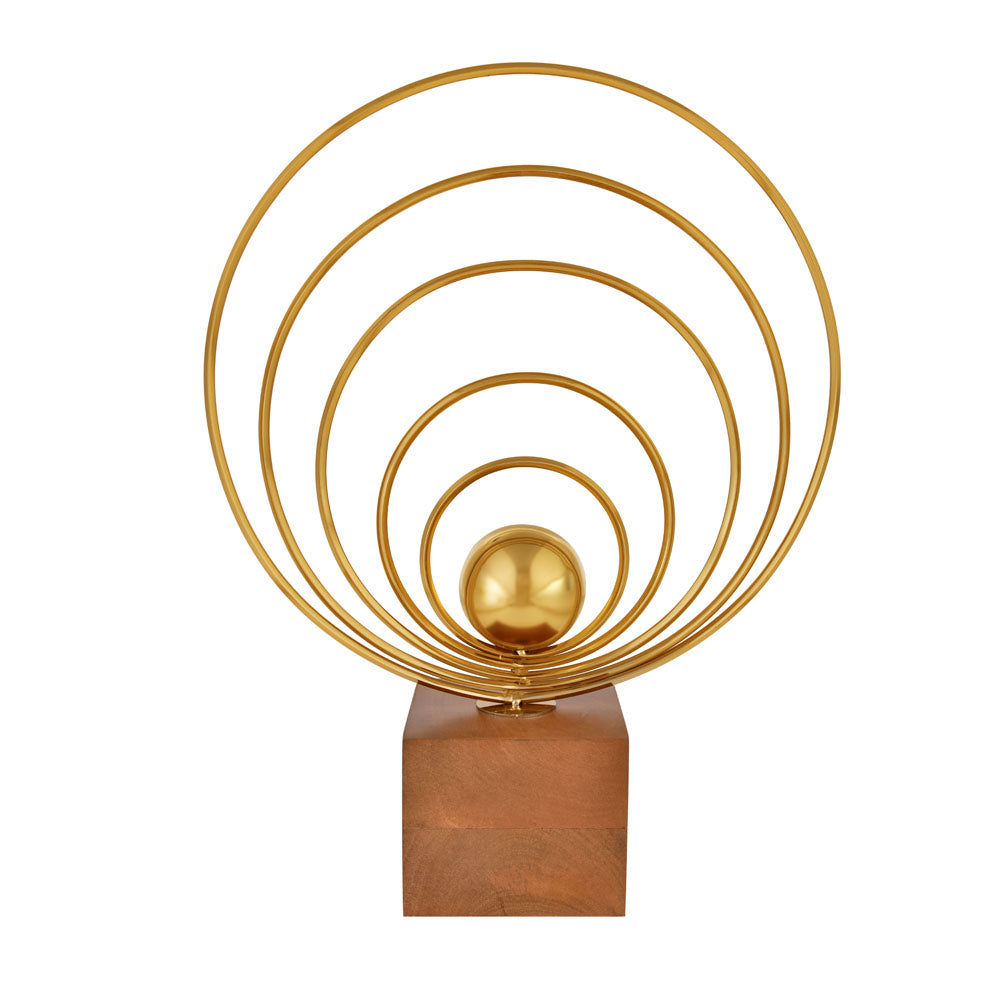 Taper Rings Metal & Wooden Table Decor Showpiece (Large, Gold & Brown)