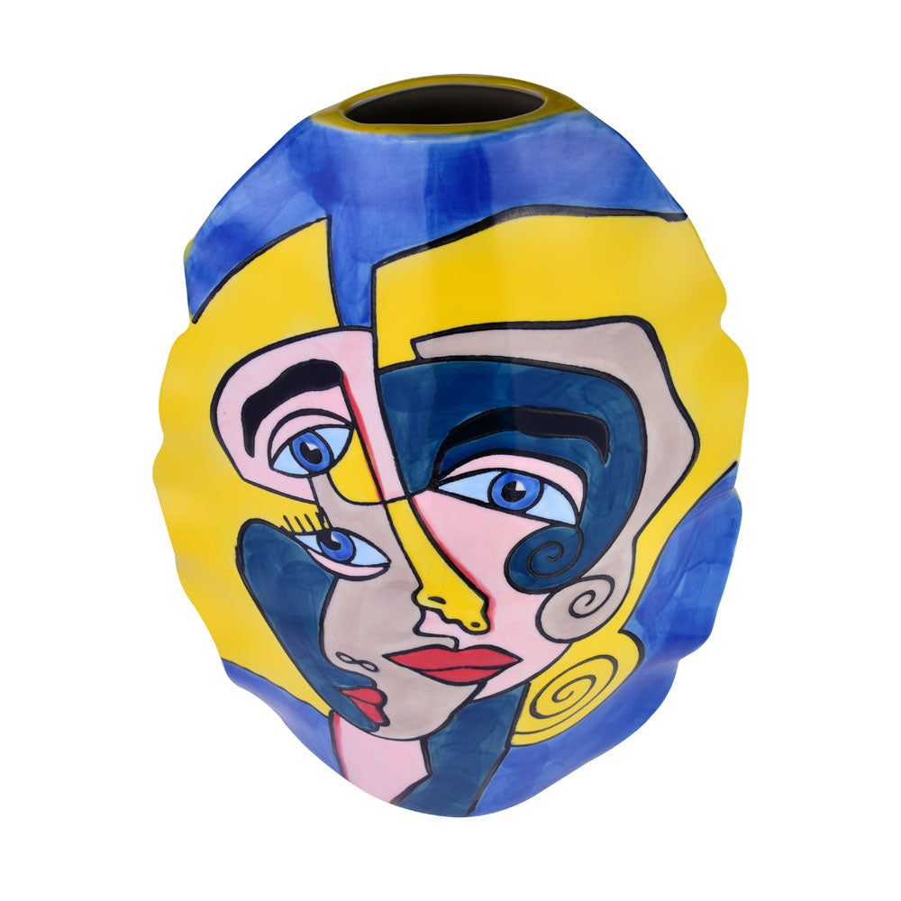 Decorative Wavy Oval Hand Painted Ceramic Vase (Multicolor)