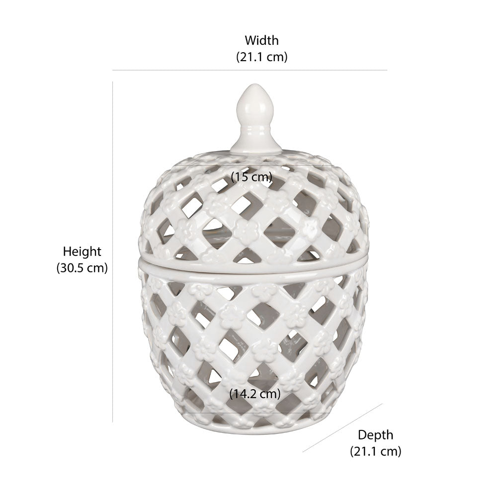 Decorative Rhombus Ceramic Jar Vase with Lid (White)