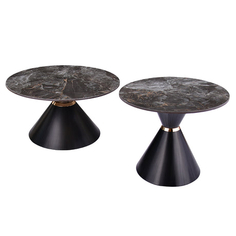 Gemma Ceramic Top Center & Side Table Set (Black)