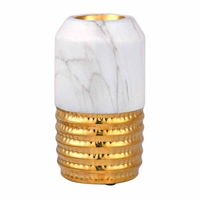 Nilkamal Decorative Cylindrical Ceramic Vase (White & Gold)