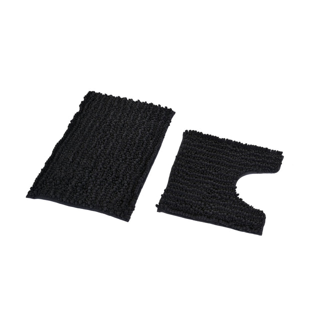 Nilkamal Chenille Polyester Bath Mat and Contour Set (Grey)